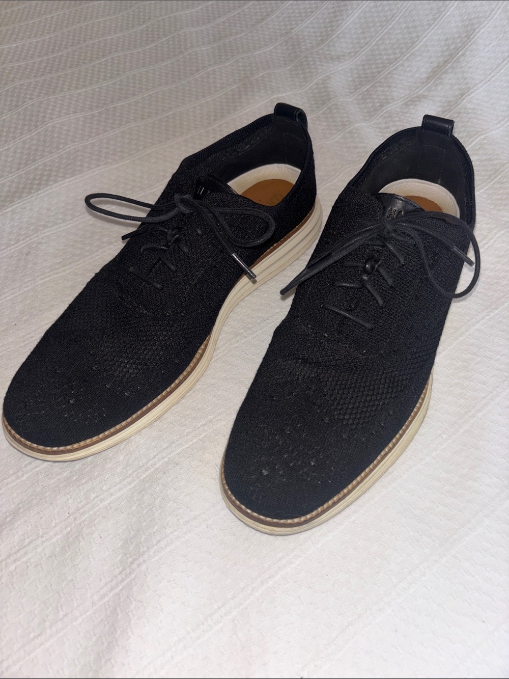 Cole Haan Black Knit Lace-Up Oxfords with Contrasting Sole